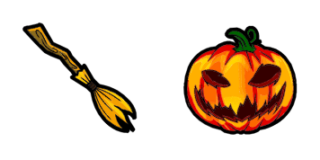 Halloween broom and pumpkin cute cursor