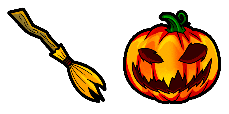 Halloween broom and pumpkin cute cursor
