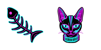 Neon Fish Skeleton & Cat Animated cute cursor